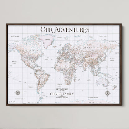 40041157-MGV-CV-36X24-Custom Push Pin World Map Wall Canvas Print – Personalized Travel Tracker with Pins – Framed Large Multi-Size Canvas for Home Office Decor