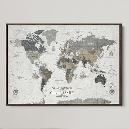 24596128-MGV-CV-36X24-Custom Push Pin World Map Wall Canvas Print – Personalized Travel Tracker with Pins – Framed Large Multi-Size Canvas for Home Office Decor