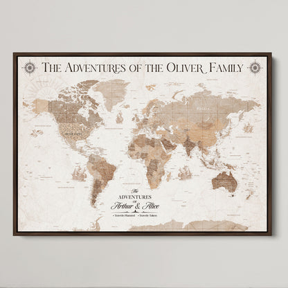 58395047-MGV-CV-36X24-Custom Push Pin World Map Wall Canvas Print – Personalized Travel Tracker with Pins – Framed Large Multi-Size Canvas for Home Office Decor