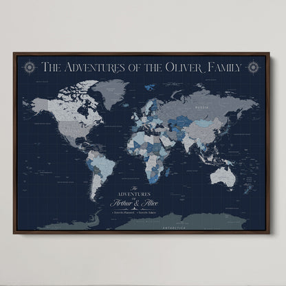 11352707-MGV-CV-36X24-Custom Push Pin World Map Wall Canvas Print – Personalized Travel Tracker with Pins – Framed Large Multi-Size Canvas for Home Office Decor