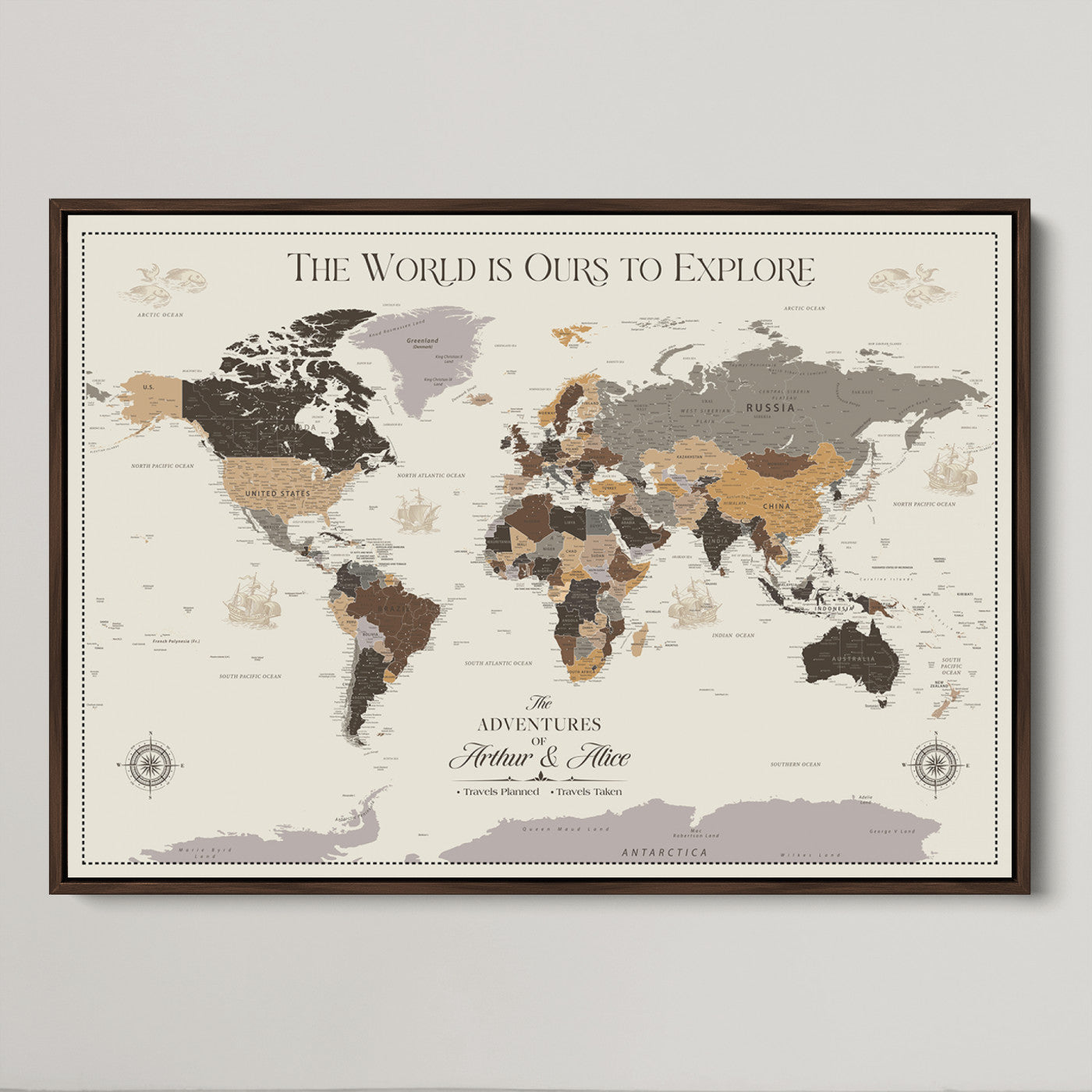 80998319-MGV-CV-36X24-Personalize World Map Push Pin Wall Canvas Print – Personalized Travel Tracker with Pins – Framed Large Multi-Size Canvas for Home Office Decor