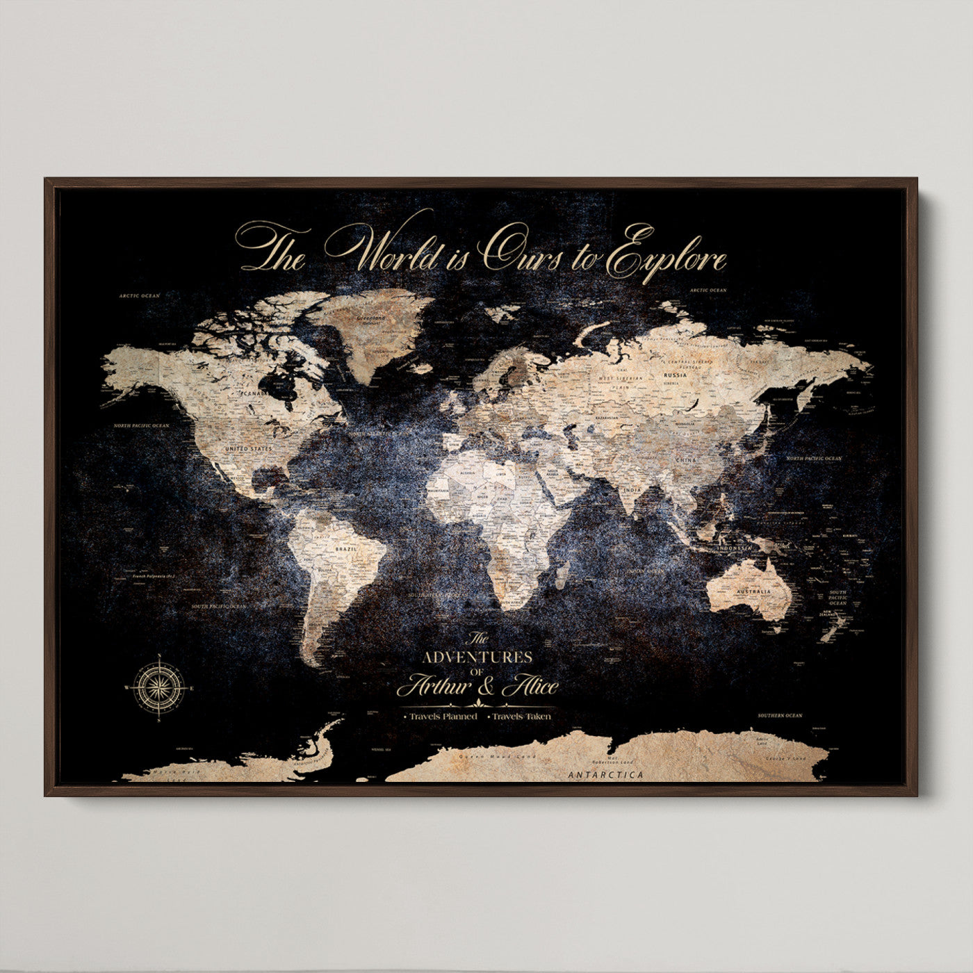 '-Customize Push Pin World Map Wall Canvas Print, Personalized Travel Tracker with Pins, Framed Large Canvas for Home Office Decor - H37