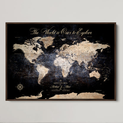 '-Customize Push Pin World Map Wall Canvas Print, Personalized Travel Tracker with Pins, Framed Large Canvas for Home Office Decor - H37