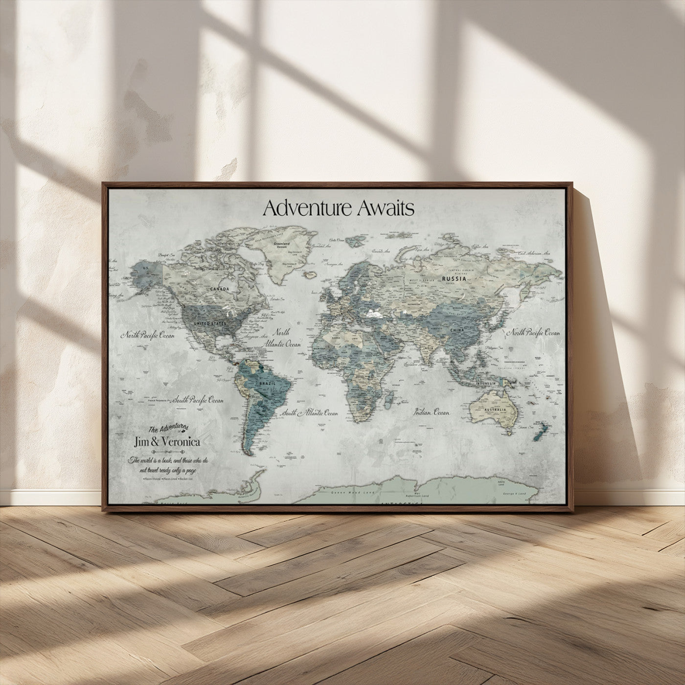 Customize Push Pin World Map Wall Canvas Print – Personalized Travel Tracker with Pins – Framed Custom Quotie Canvas for Home Office Decor