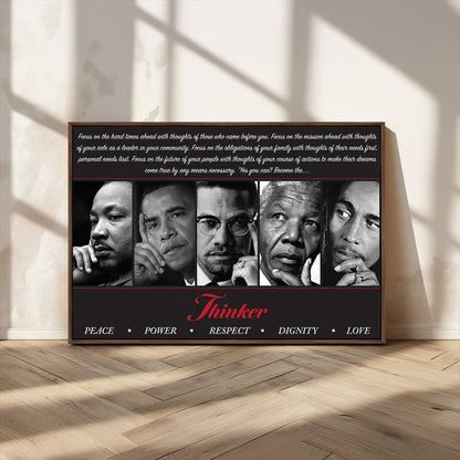 Monochrome canvas of iconic Black leaders with a powerful quote, perfect for modern spaces with a cultural or motivational theme.