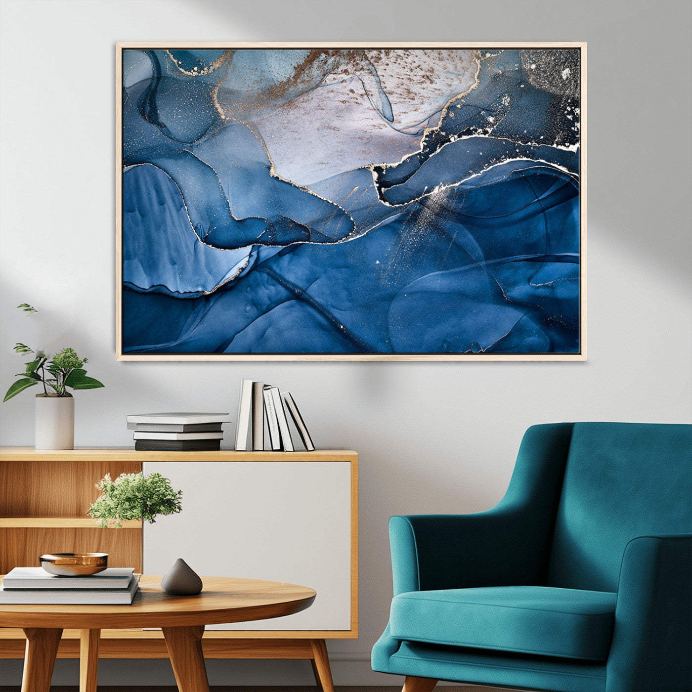 -Abstract Blue Gold Fluid Art Wall Decor – Modern Canvas Print, Elegant Home & Office Wall Art, Stylish Living Room or Bedroom Decoration