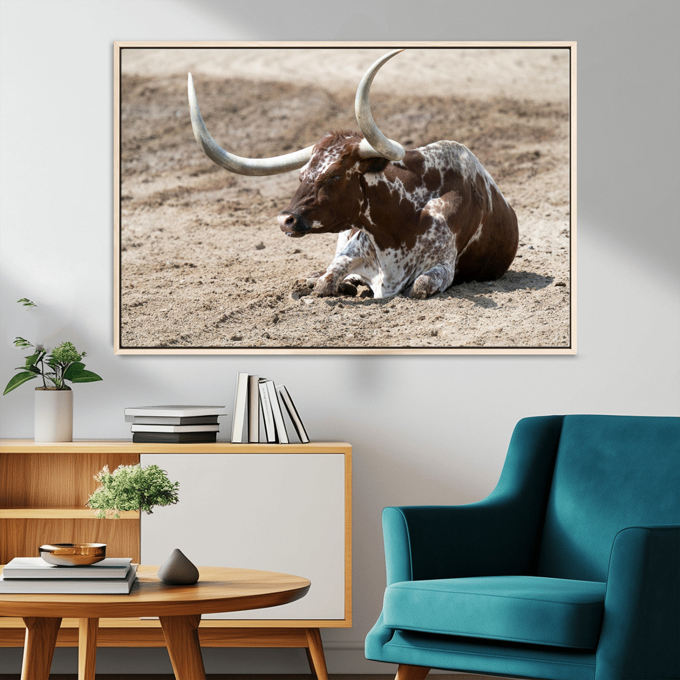 Texas Longhorn Wall Art Canvas Print, Framed Country Living Art Picture Print, Farmhouse Aesthetic Perfect Western Rustic Decor Artwork