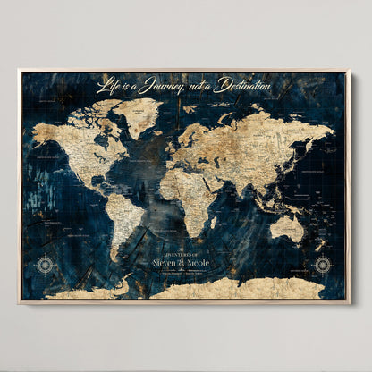 23551206-MGV-CV-36X24-Custom Push Pin World Map Wall Canvas Print – Personalized Travel Tracker with Pins – Framed Large Multi-Size Canvas for Home Office Decor