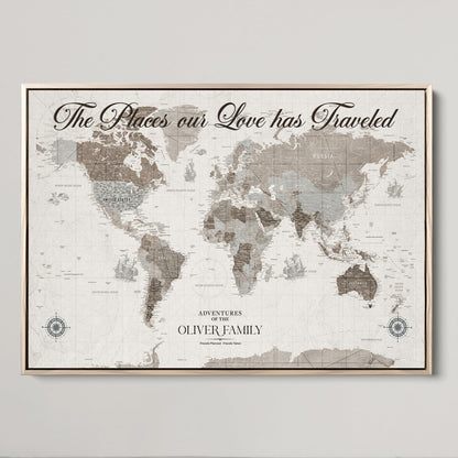 88245481-MGV-CV-36X24-Custom Push Pin World Map Wall Canvas Print – Personalized Travel Tracker with Pins – Framed Large Multi-Size Canvas for Home Office Decor