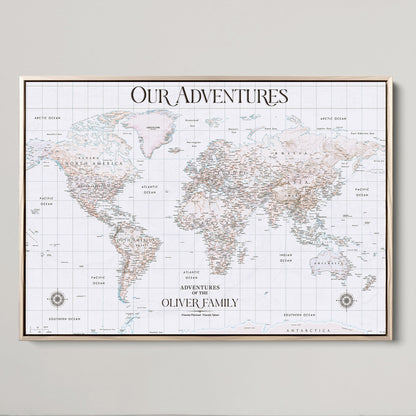 40041157-MGV-CV-36X24-Custom Push Pin World Map Wall Canvas Print – Personalized Travel Tracker with Pins – Framed Large Multi-Size Canvas for Home Office Decor