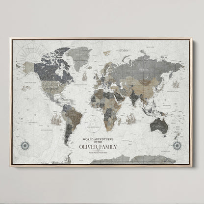 24596128-MGV-CV-36X24-Custom Push Pin World Map Wall Canvas Print – Personalized Travel Tracker with Pins – Framed Large Multi-Size Canvas for Home Office Decor