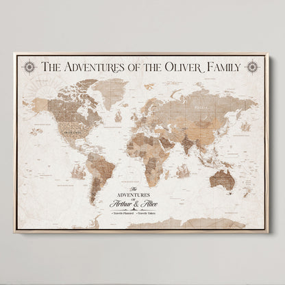 58395047-MGV-CV-36X24-Custom Push Pin World Map Wall Canvas Print – Personalized Travel Tracker with Pins – Framed Large Multi-Size Canvas for Home Office Decor