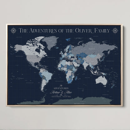 11352707-MGV-CV-36X24-Custom Push Pin World Map Wall Canvas Print – Personalized Travel Tracker with Pins – Framed Large Multi-Size Canvas for Home Office Decor