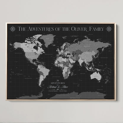58711315-MGV-CV-36X24-Custom Push Pin World Map Wall Canvas Print – Personalized Travel Tracker with Pins – Framed Large Multi-Size Canvas for Home Office Decor