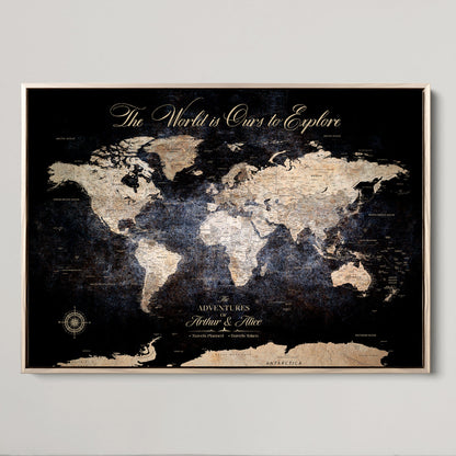 '-Customize Push Pin World Map Wall Canvas Print, Personalized Travel Tracker with Pins, Framed Large Canvas for Home Office Decor - H37