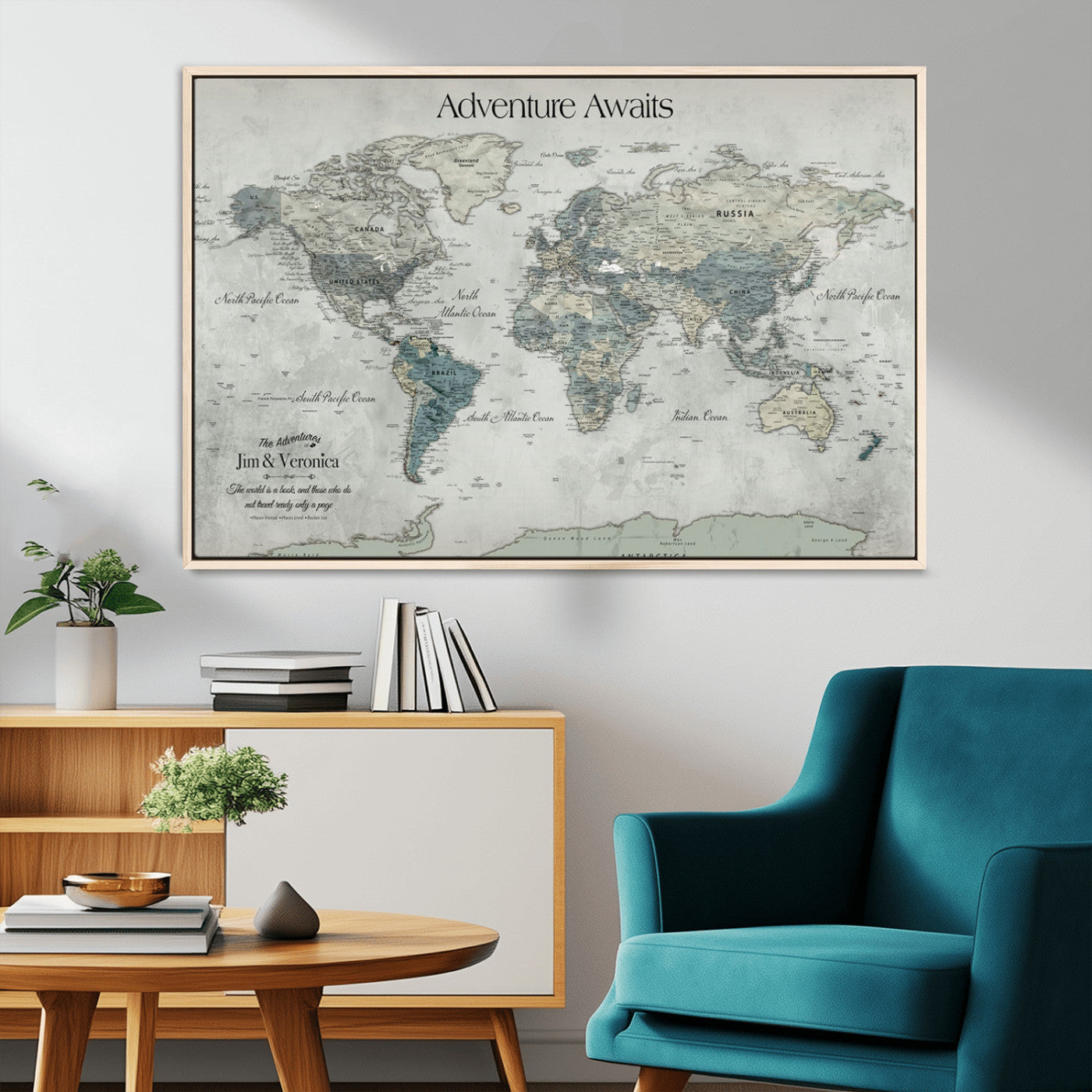 Customize Push Pin World Map Wall Canvas Print – Personalized Travel Tracker with Pins – Framed Custom Quotie Canvas for Home Office Decor