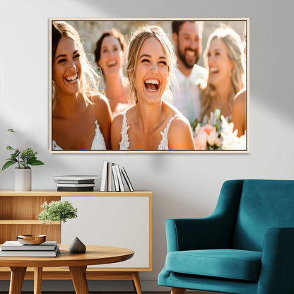MGV-FC-36X24 - Joyful Wedding Wall Art – Laughing Bride and Bridesmaids Canvas Print, Romantic Celebration Photography Decor for Bedroom, Living Room, or Wedding Gift
