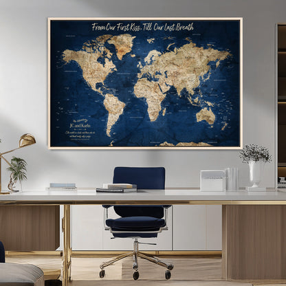 56122A-MGV-CV-36X24-Push Pin World Map Canvas Print – Framed Wall Art for Couples to Track Their Travels – Anniversary Gift or Home Adventure Decor - H2-Orj