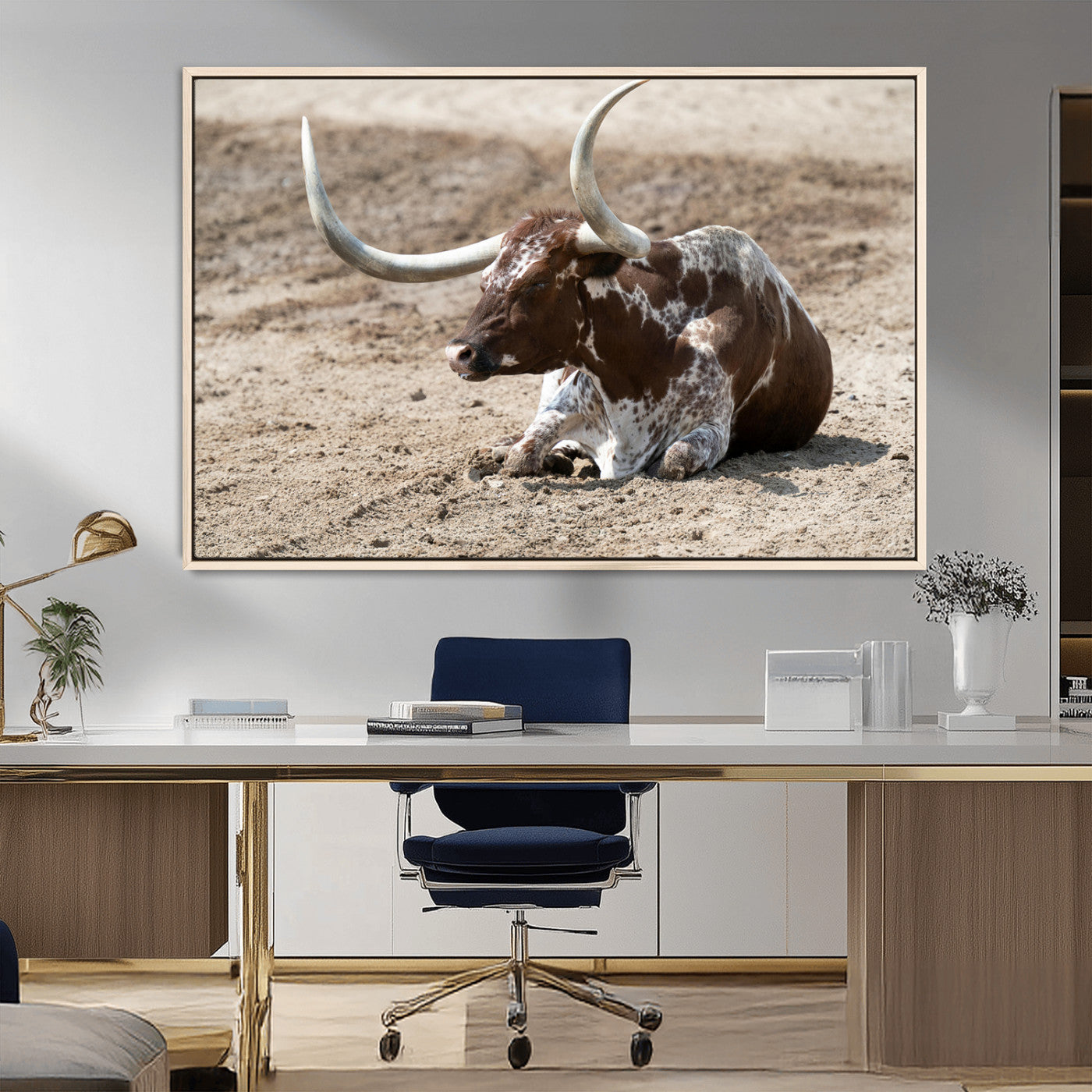 Texas Longhorn Wall Art Canvas Print, Framed Country Living Art Picture Print, Farmhouse Aesthetic Perfect Western Rustic Decor Artwork