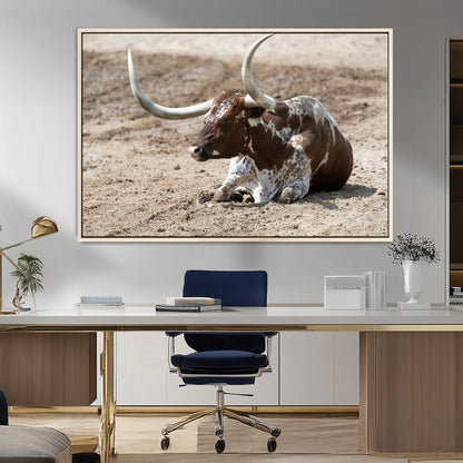 Texas Longhorn Wall Art Canvas Print, Framed Country Living Art Picture Print, Farmhouse Aesthetic Perfect Western Rustic Decor Artwork