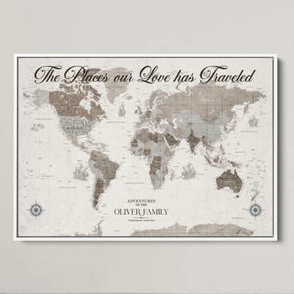 88245481-MGV-CV-36X24-Custom Push Pin World Map Wall Canvas Print – Personalized Travel Tracker with Pins – Framed Large Multi-Size Canvas for Home Office Decor