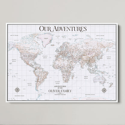 40041157-MGV-CV-36X24-Custom Push Pin World Map Wall Canvas Print – Personalized Travel Tracker with Pins – Framed Large Multi-Size Canvas for Home Office Decor