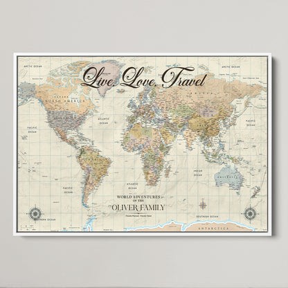 49563244-MGV-CV-36X24-Custom Push Pin World Map Wall Canvas Print – Personalized Travel Tracker with Pins – Framed Large Multi-Size Canvas for Home Office Decor