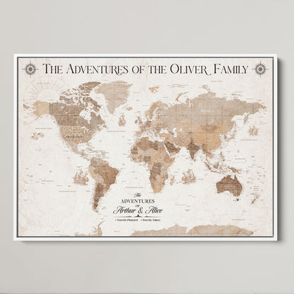 58395047-MGV-CV-36X24-Custom Push Pin World Map Wall Canvas Print – Personalized Travel Tracker with Pins – Framed Large Multi-Size Canvas for Home Office Decor