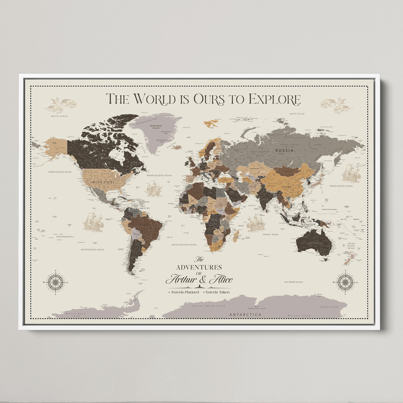 80998319-MGV-CV-36X24-Personalize World Map Push Pin Wall Canvas Print – Personalized Travel Tracker with Pins – Framed Large Multi-Size Canvas for Home Office Decor