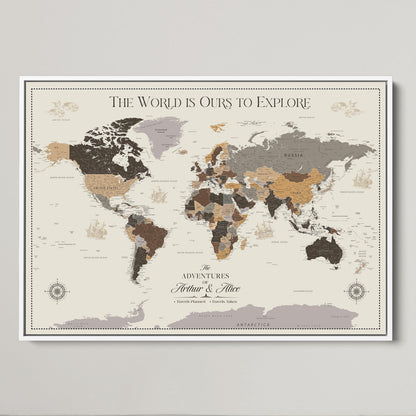 80998319-MGV-CV-36X24-Personalize World Map Push Pin Wall Canvas Print – Personalized Travel Tracker with Pins – Framed Large Multi-Size Canvas for Home Office Decor