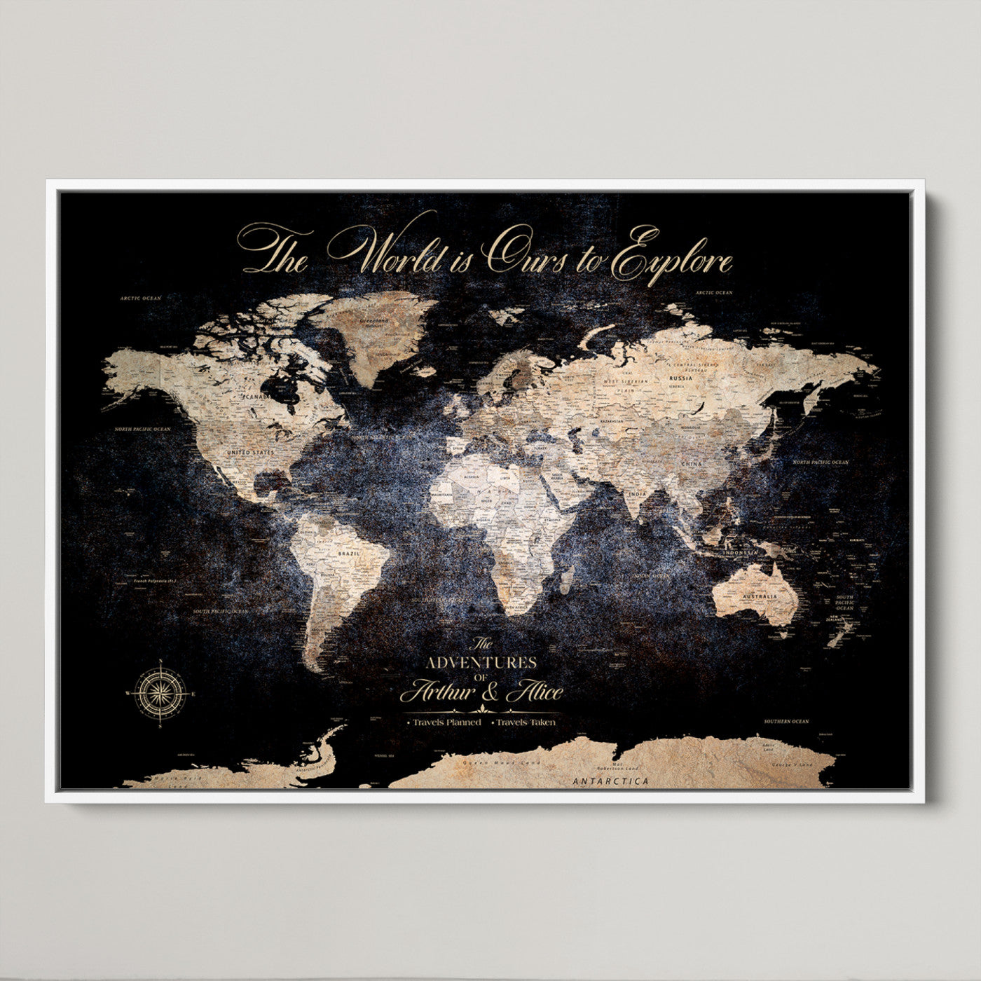 '-Customize Push Pin World Map Wall Canvas Print, Personalized Travel Tracker with Pins, Framed Large Canvas for Home Office Decor - H37