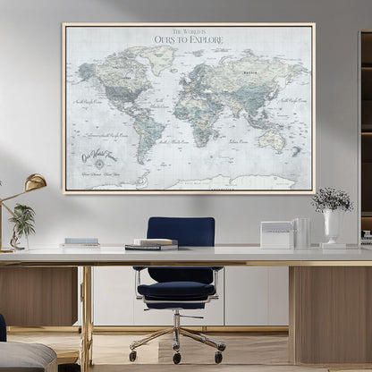 Custom Push Pin World Map Wall Canvas Print – Personalized Travel Tracker with Pins – Framed Custom Quotie Canvas for Home Office Decor