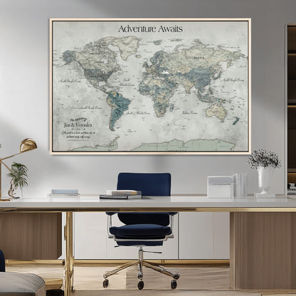 Customize Push Pin World Map Wall Canvas Print – Personalized Travel Tracker with Pins – Framed Custom Quotie Canvas for Home Office Decor