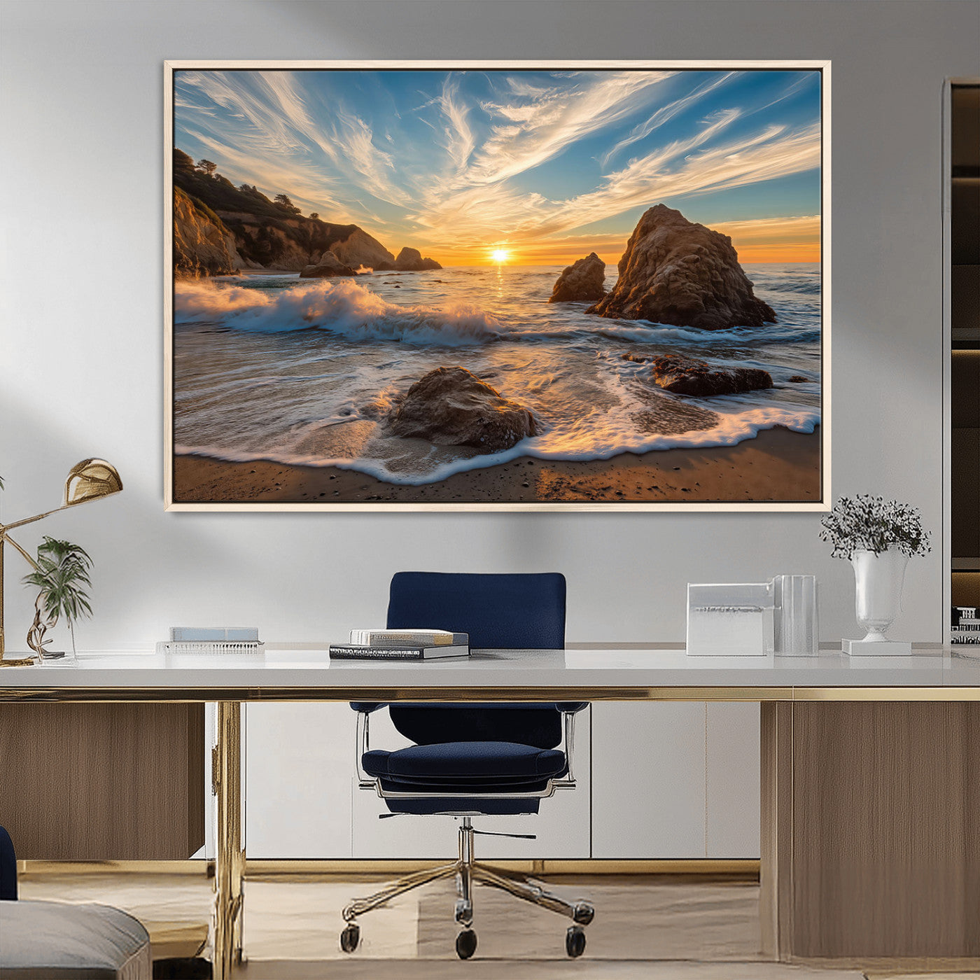 Rocky Ocean Sunset Wall Art Print, Seaside Canvas Wall Art, Dramatic Seascape Canvas Print for Coastal Modern Decor, Ocean Sunset Art Printing