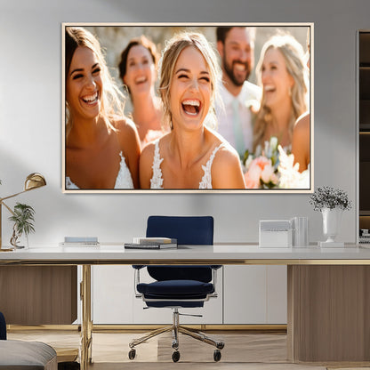 MGV-FC-36X24 - Joyful Wedding Wall Art – Laughing Bride and Bridesmaids Canvas Print, Romantic Celebration Photography Decor for Bedroom, Living Room, or Wedding Gift