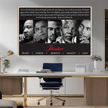 Monochrome canvas of iconic Black leaders with a powerful quote, perfect for modern spaces with a cultural or motivational theme.
