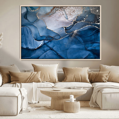 -Abstract Blue Gold Fluid Art Wall Decor – Modern Canvas Print, Elegant Home & Office Wall Art, Stylish Living Room or Bedroom Decoration