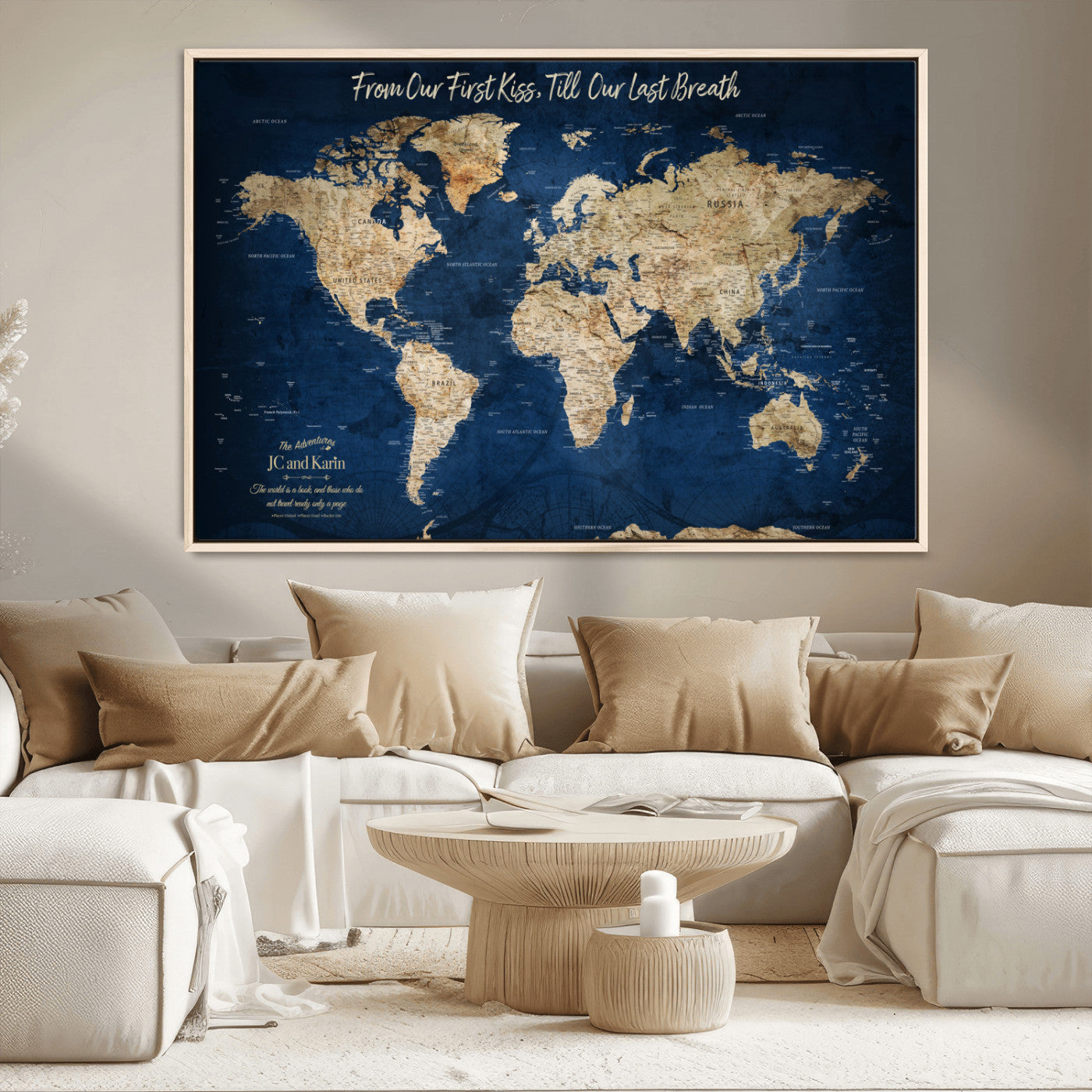 56122A-MGV-CV-36X24-Push Pin World Map Canvas Print – Framed Wall Art for Couples to Track Their Travels – Anniversary Gift or Home Adventure Decor - H2-Orj