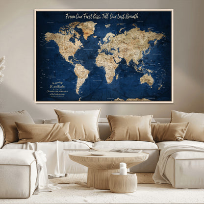 56122A-MGV-CV-36X24-Push Pin World Map Canvas Print – Framed Wall Art for Couples to Track Their Travels – Anniversary Gift or Home Adventure Decor - H2-Orj