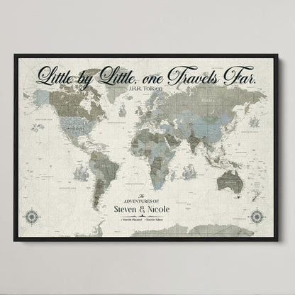 72081300-MGV-CV-36X24-Custom Push Pin World Map Wall Canvas Print – Personalized Travel Tracker with Pins – Framed Large Multi-Size Canvas for Home Office Decor