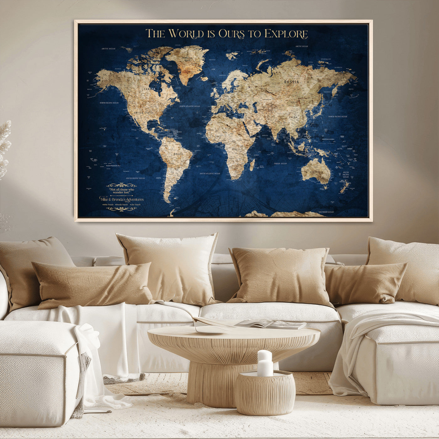 10181149-MGV-CV-36X24-Framed Push Pin World Travel Map – Canvas Wall Print of Where I’ve Been, Old-Style Adventure Map with Pins for Tracking Trips - H2-3