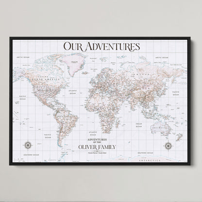 40041157-MGV-CV-36X24-Custom Push Pin World Map Wall Canvas Print – Personalized Travel Tracker with Pins – Framed Large Multi-Size Canvas for Home Office Decor