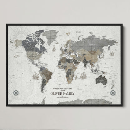 24596128-MGV-CV-36X24-Custom Push Pin World Map Wall Canvas Print – Personalized Travel Tracker with Pins – Framed Large Multi-Size Canvas for Home Office Decor