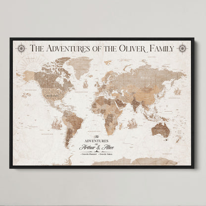 58395047-MGV-CV-36X24-Custom Push Pin World Map Wall Canvas Print – Personalized Travel Tracker with Pins – Framed Large Multi-Size Canvas for Home Office Decor