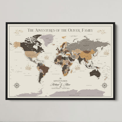 41470751-MGV-CV-36X24-Custom Push Pin World Map Wall Canvas Print – Personalized Travel Tracker with Pins – Framed Large Multi-Size Canvas for Home Office Decor