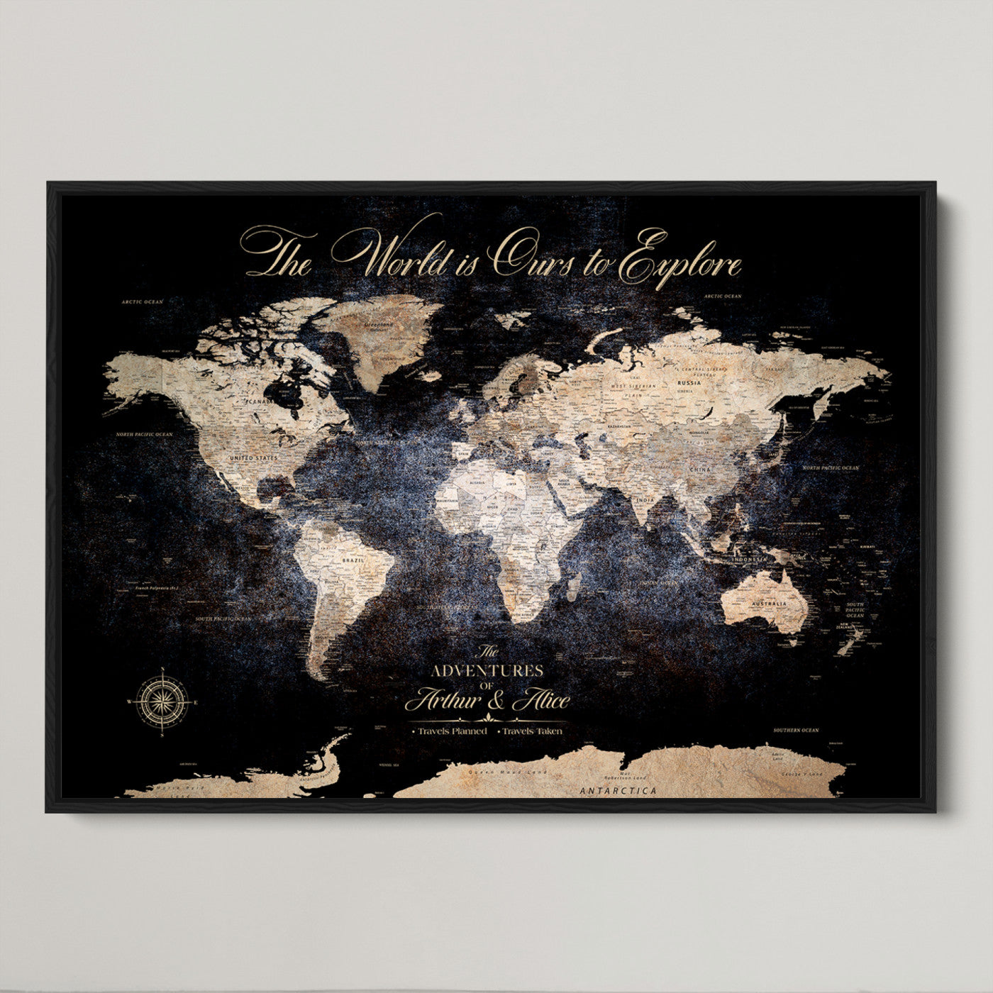 '-Customize Push Pin World Map Wall Canvas Print, Personalized Travel Tracker with Pins, Framed Large Canvas for Home Office Decor - H37