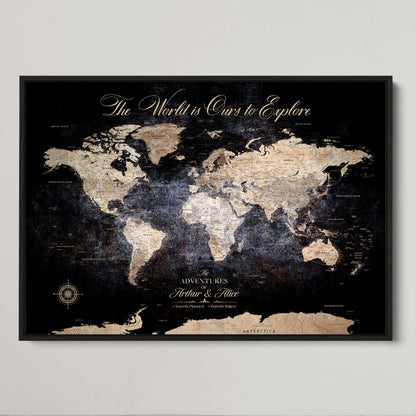 '-Customize Push Pin World Map Wall Canvas Print, Personalized Travel Tracker with Pins, Framed Large Canvas for Home Office Decor - H37