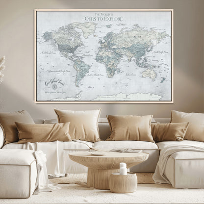 Custom Push Pin World Map Wall Canvas Print – Personalized Travel Tracker with Pins – Framed Custom Quotie Canvas for Home Office Decor