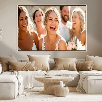 MGV-FC-36X24 - Joyful Wedding Wall Art – Laughing Bride and Bridesmaids Canvas Print, Romantic Celebration Photography Decor for Bedroom, Living Room, or Wedding Gift