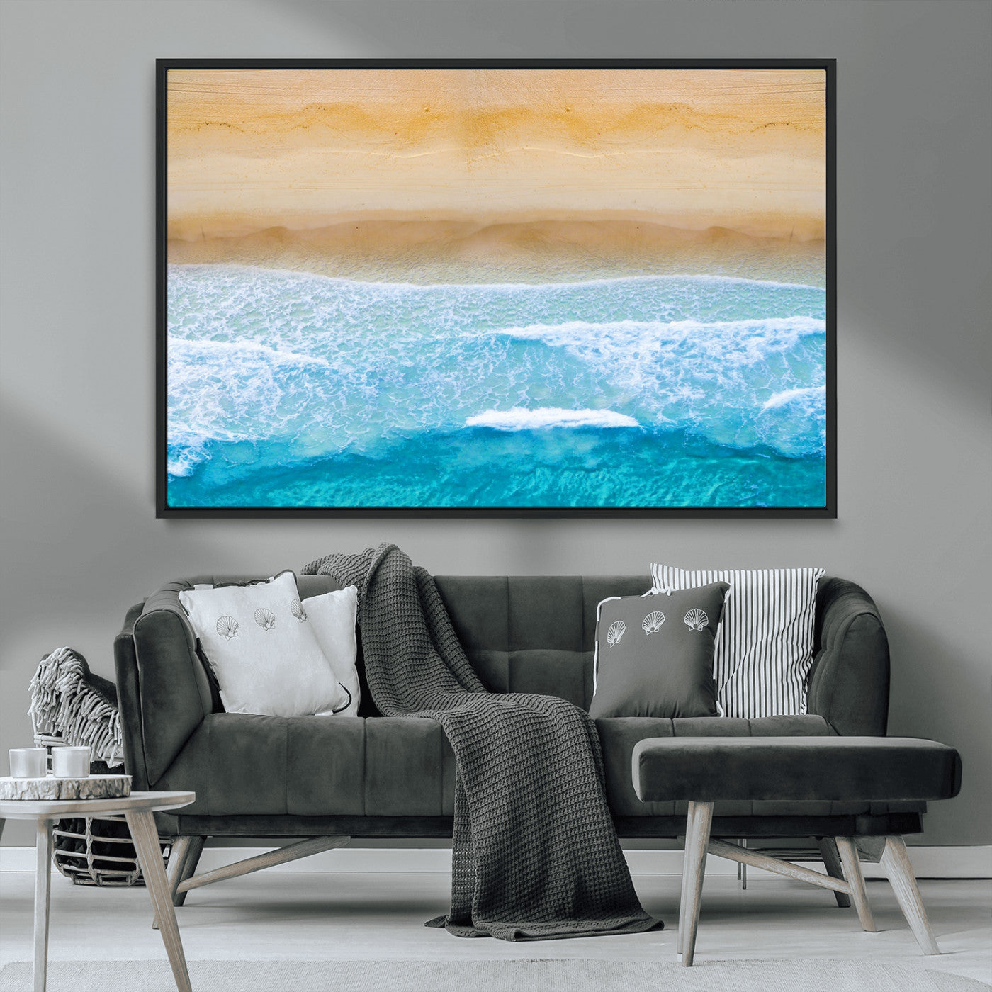 -Aerial Beach Wall Art – Serene Ocean Waves & Sandy Shore Canvas Print, Coastal Home Decor for Living Room, Bedroom or Office